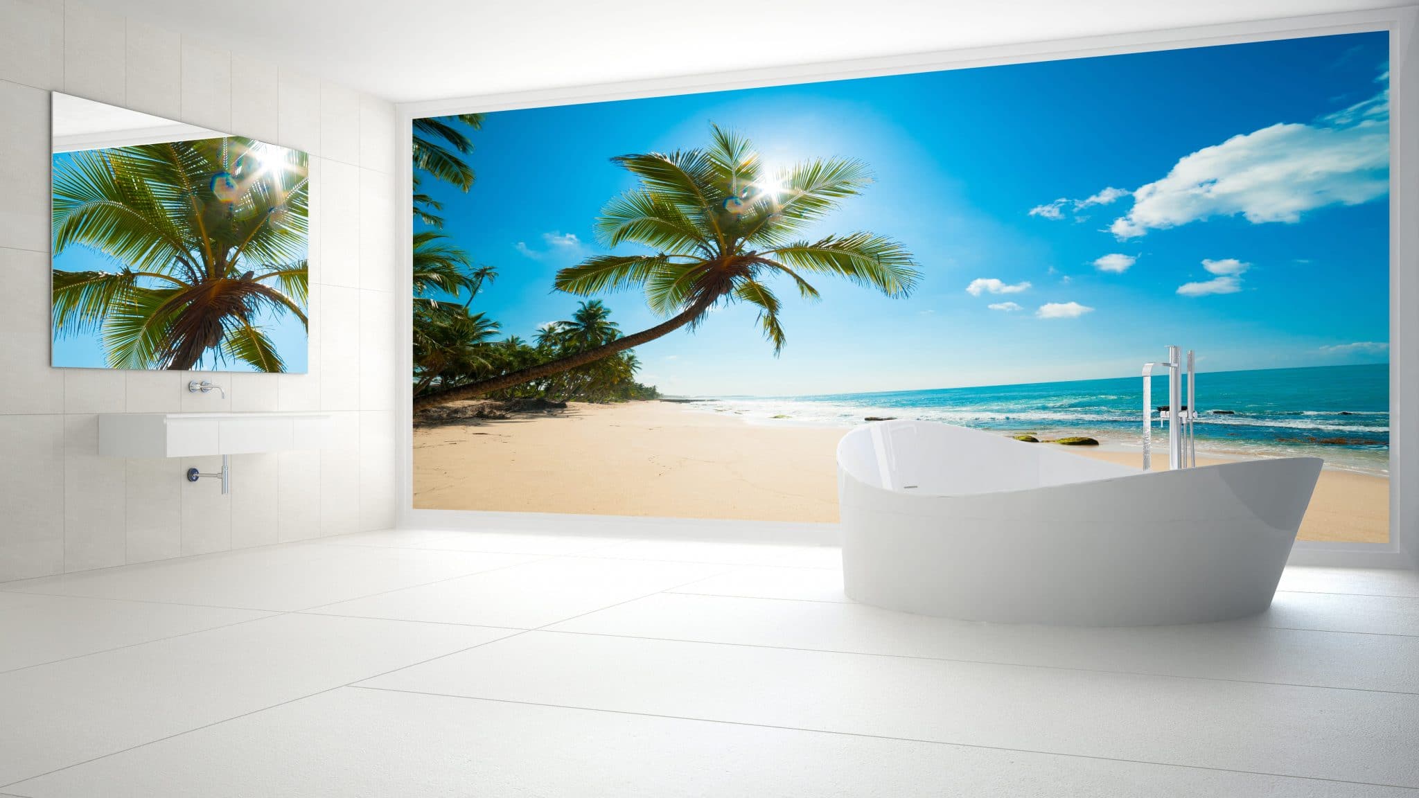 Coastal Palm Leaf Wallpaper Bathroom Renovation Reveal | Small bathroom  wallpaper, Diy bathroom decor, Bathroom wallpaper
